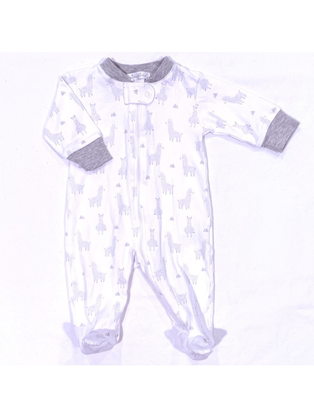 Kissy Kissy Llama Love Zip Footie Boys 0-3M Girls Pima Cotton Sleeper White Grey